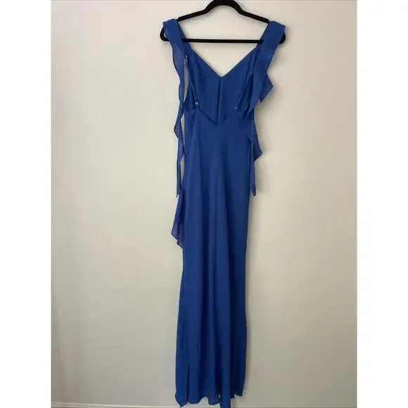 Revolve Amanda Uprichard Cantara Gown Cobalt blue ruffle design  S New $277 msrp - Picture 8 of 9